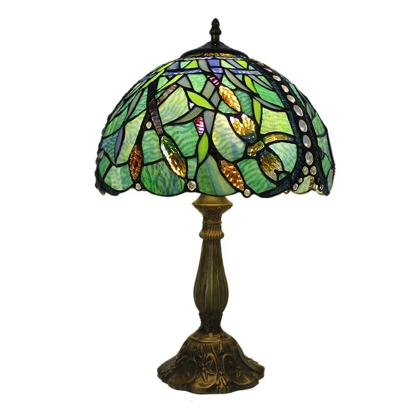 12 pulgadas 30 cm hojas naranjas vitral Tiffany pantalla Pastoral mesita De noche lámpara Lamparas De Mesa Luz De escritorio