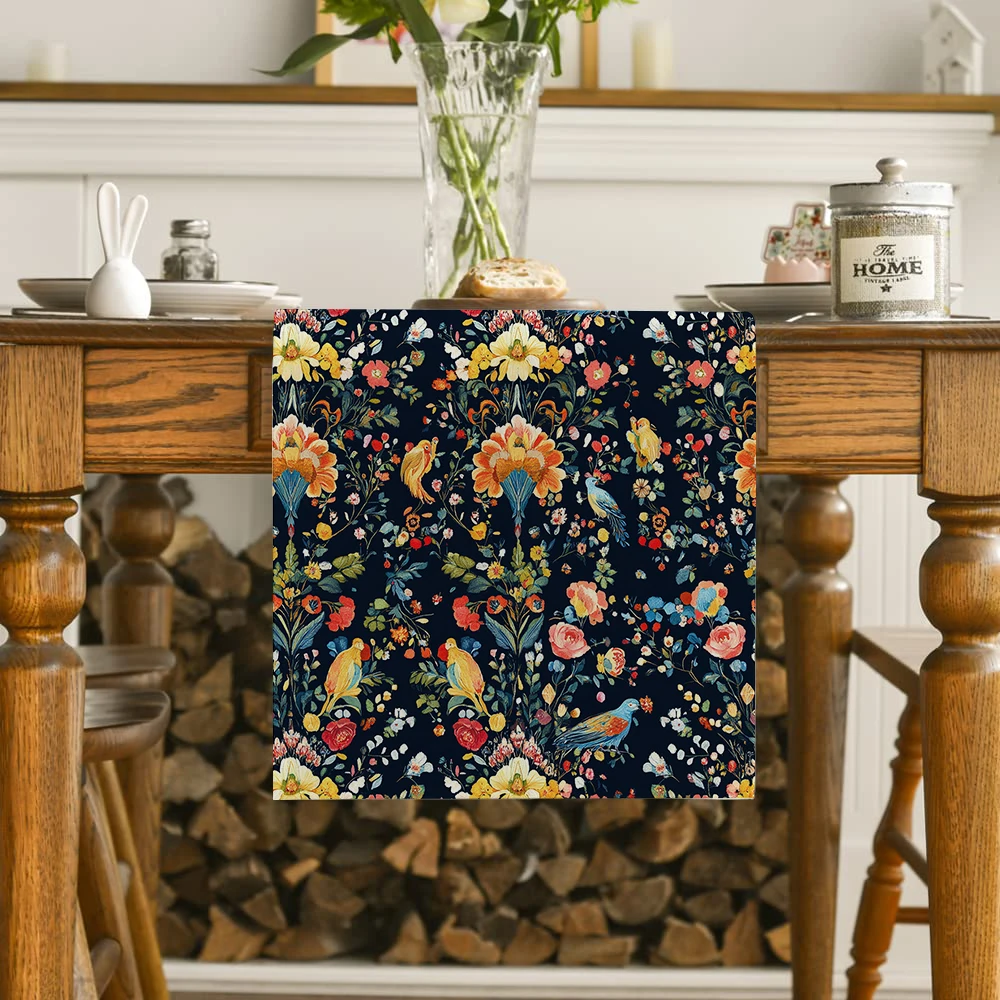 Flower Bird Leaf Table Runner Dresser Decor for Kitchen Holiday Party Table Runners Home Dining Room Kitchen Table Decoration