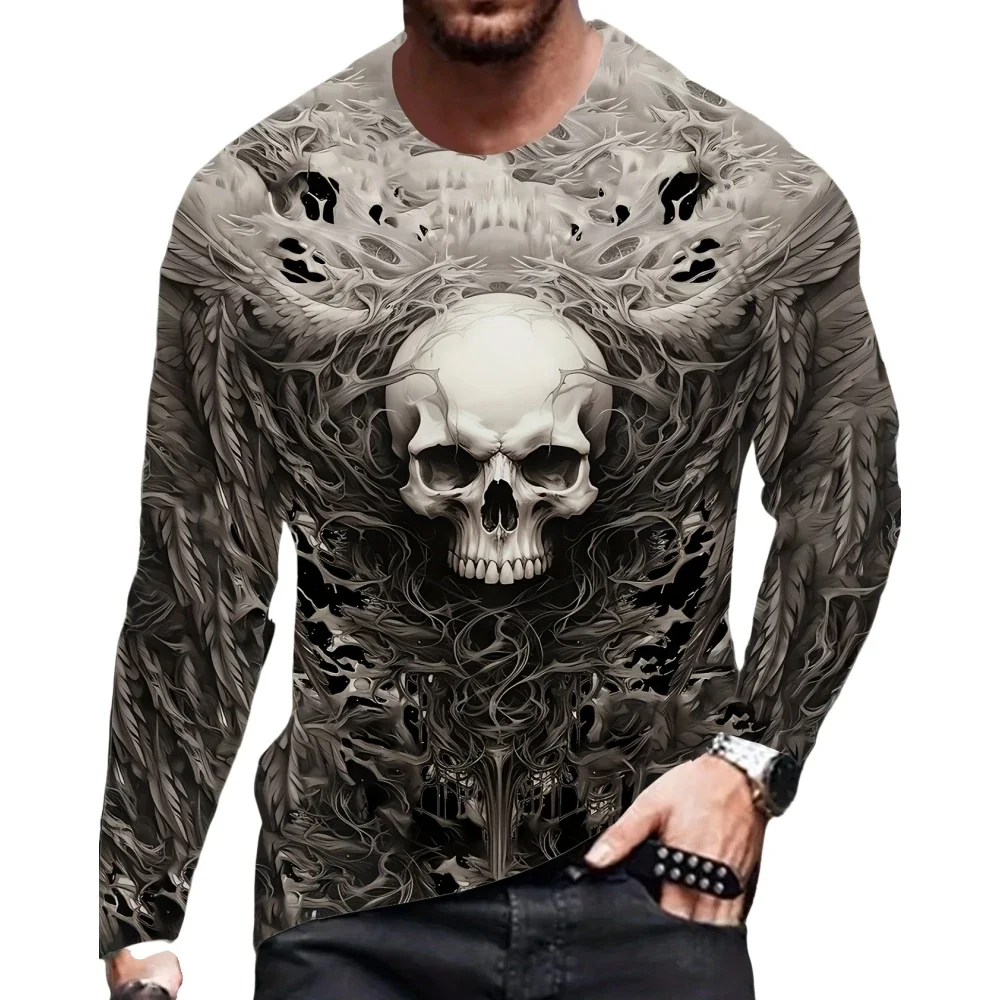 

Мужская футболка с 3D принтом черепа, футболка с круглым вырезом, футболка большого размера, футболки с длинными рукавами, винтажные футболки, спортивная одежда, мужская одежда