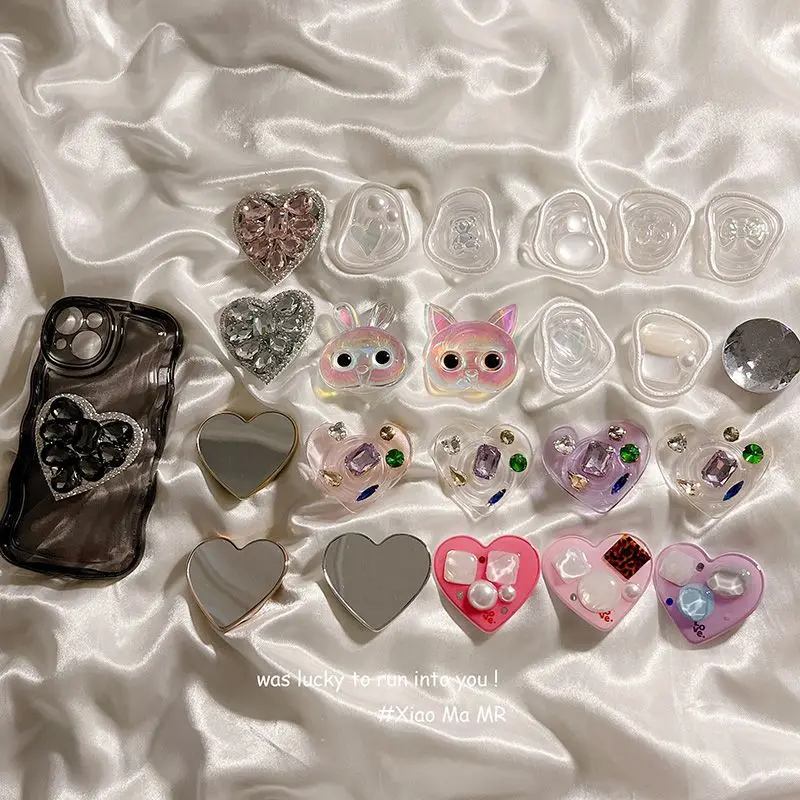 

Crystal Diamond Heart Mobile Phone Holder Finger Grip Bracket Support Telephone for IPhone 15 14 13 Samsung Pocket Stand