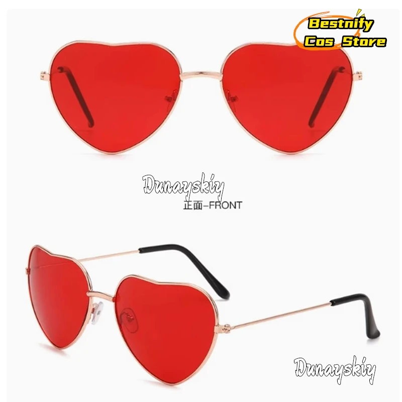 อะนิเมะวาเลนไทน์คอสเพลย์รูปหัวใจสีแดงแว่นตากันแดด 14*4.7 ซม.Golden กรอบแว่นตากันแดด Hazbin COS โรงแรม Prop
