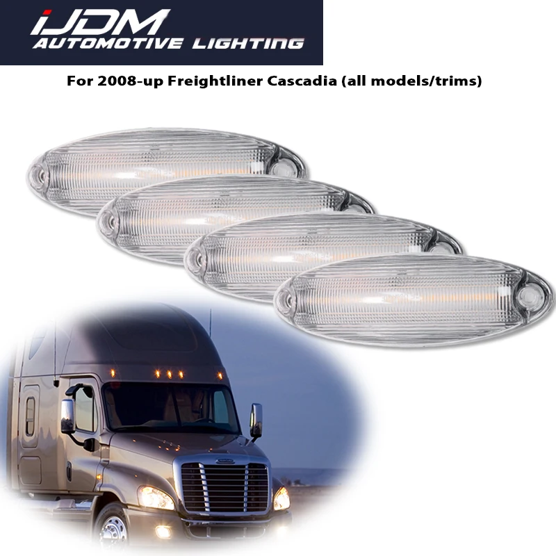 For 2008-up Freightliner Cascadia Semi-Truck 5pcs Amber / White LED Front Raised Cab Rooftop Clearance Marker Light Assemblies