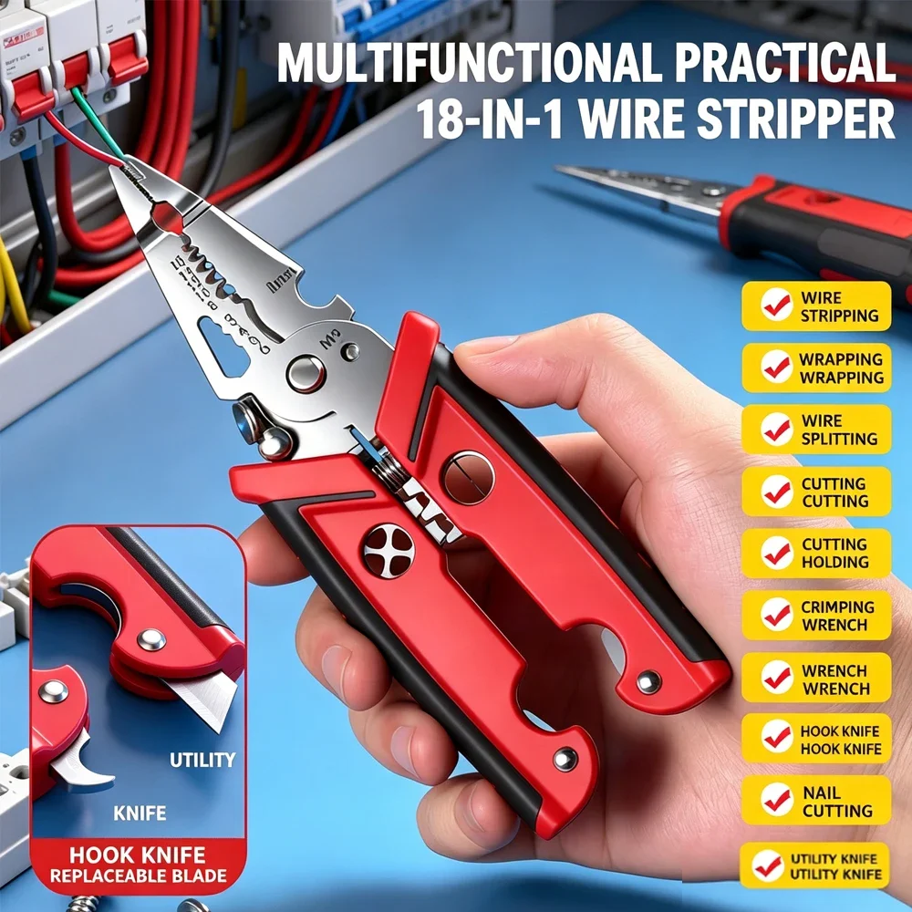 18 In 1 Multifunctional Wire Stripper Crimper Pliers Electrician Wire Crimper Peeler Pliers Labor-Saving Wire Cutting Tools
