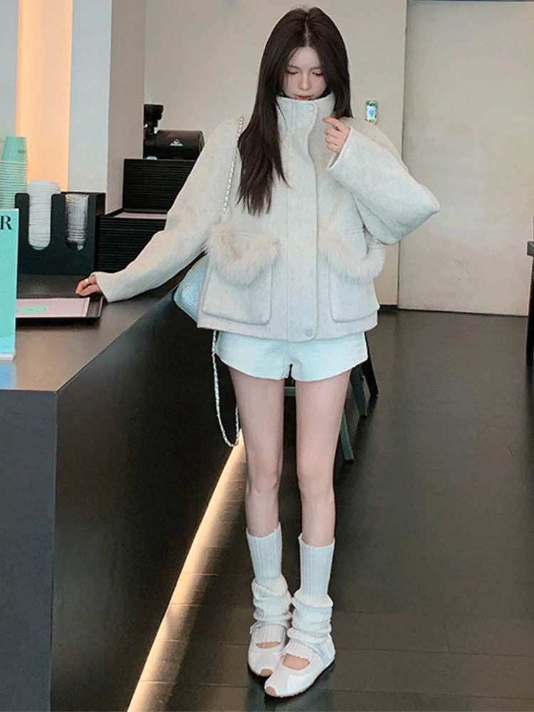 سترة شتوية نسائية من الصوف والكشمير لعام 2025 سترة دافئة من فرو الثعلب الطبيعي الحقيقي معطف نسائي سميك فاخر ملابس خارجية صوفية للسيدات