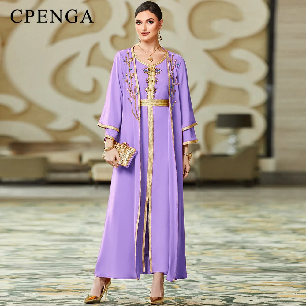 Women Dubai Abaya Jalabiya Marocain Luxury Moroccan Kaftan Turkey Dress Muslim Arabic Femme Party Dresses Eid Islamic Clothing