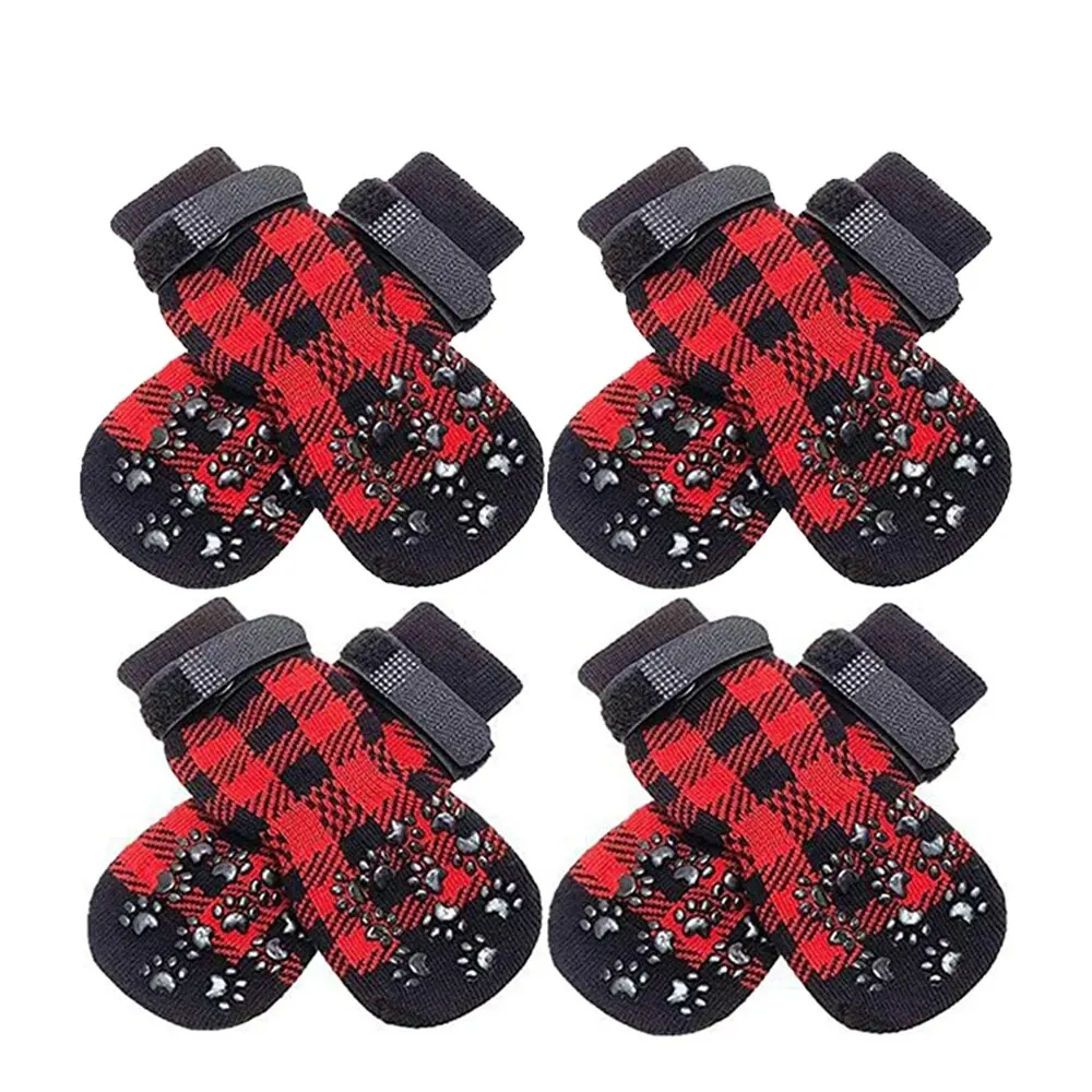 4PCS Pet Stocking Christmas Dog Stocking Thermal Strap With Non-slip Sole Pet Paw Protector For Small Medium Dogs