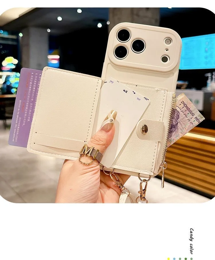 Brieftaschen-Lanyard-Hülle für iPhone 17 Pro Max Air 18 12 13 15 16 14 Plus mit Kartenfächern, Umhängegurt, Leder, modische Reißverschlusstasche – Detail 10