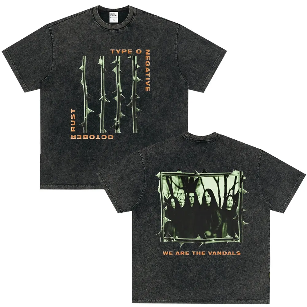 Rock Band Type O Negative The Green Man Vintage Washed T Shirt Gothic Metal Short Sleeve T-shirt Men\'s Vintage Hip Hop T Shirts