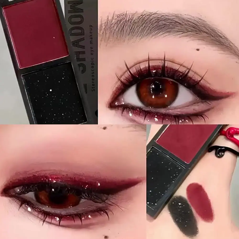 Matte Black Eye Shadow Palette Dark Red Silvery Color Shimmer Matte Smoked Eye Shadow Highlighter Makeup Pigment