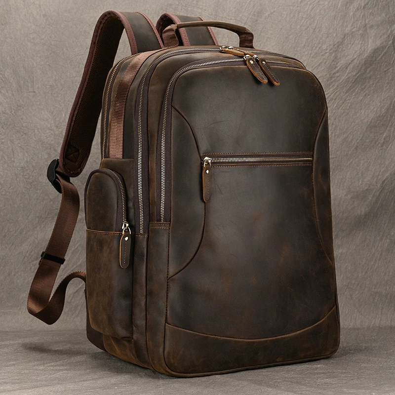 

Business Backpack For Men Genuine Leather 17 Inch Laptop USB Charging Cowhide Male Big Travel Rucksack Outdoor Travel Bag