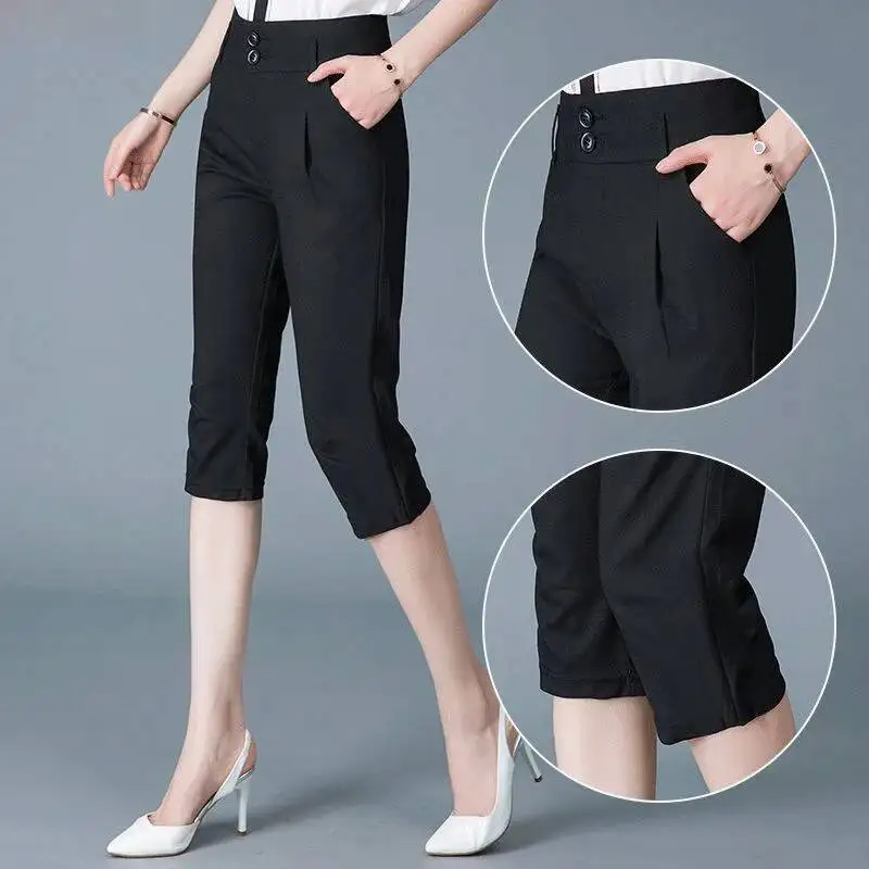 Women Capris Pants Summer 2024 Women's Casual High Waist Cotton Linen Pants Office Lady Harem Calf-Length Pants 3XL Female
