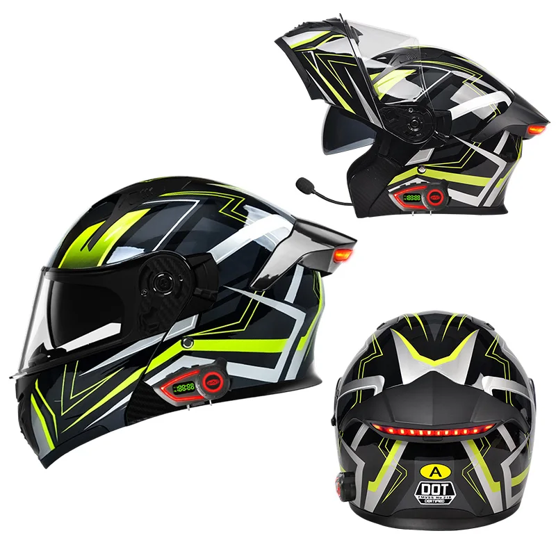 

DOT Certification Flip up Motorcycle Helmet with LED Tail Light Dual Lens ABS Material Motorcycle Bluetooth Helmet Wholesale