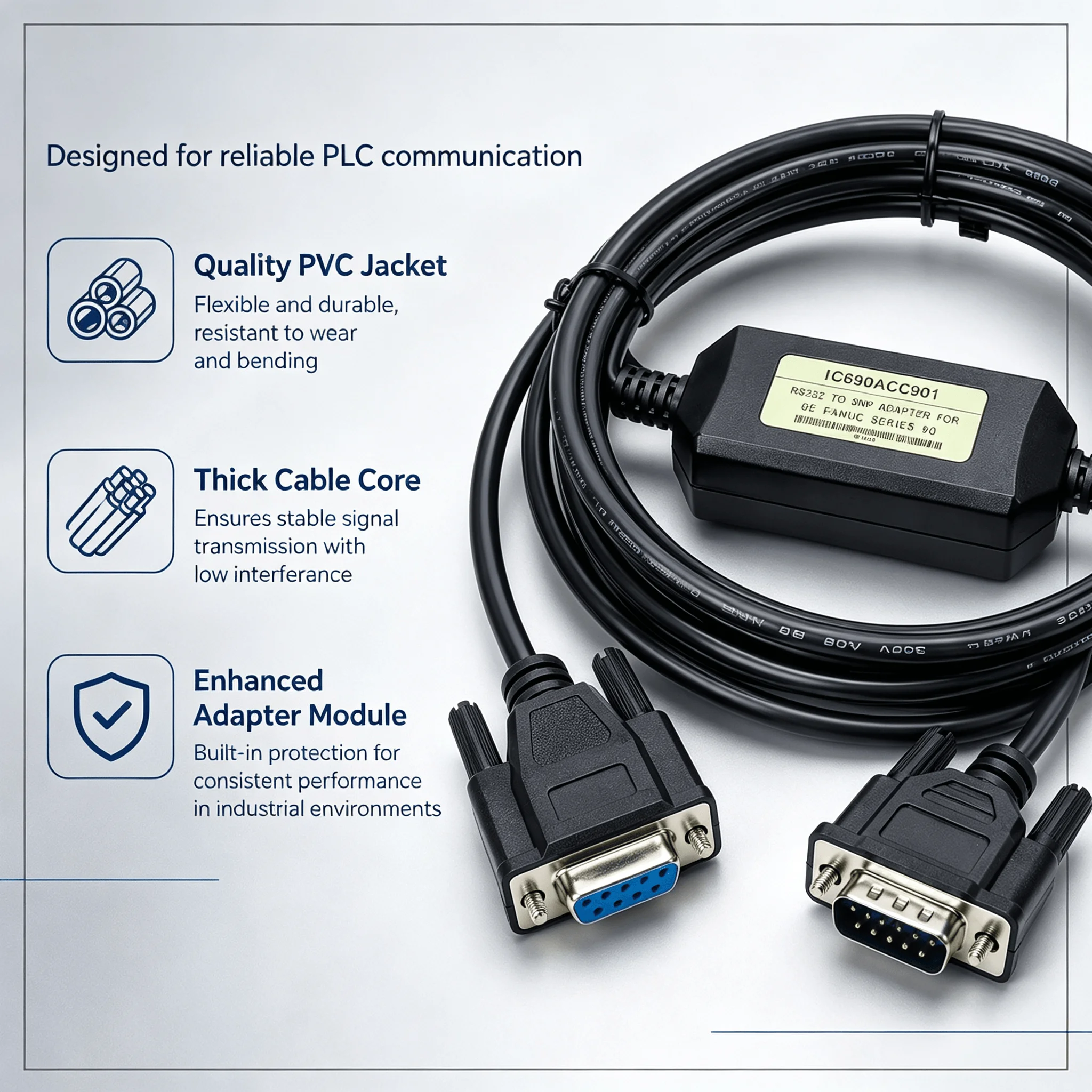 Parameter Download Programming Cable IC690ACC901 3M 10V RS232 SNP DB9 Female DB15 Male for GE 90-30 90-70 PLC
