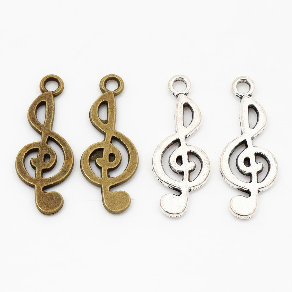 26x10mm 20pcs Antique Silver Plated and Bronze Plated Music Handmade Charms Pendant:DIY for bracelet necklace