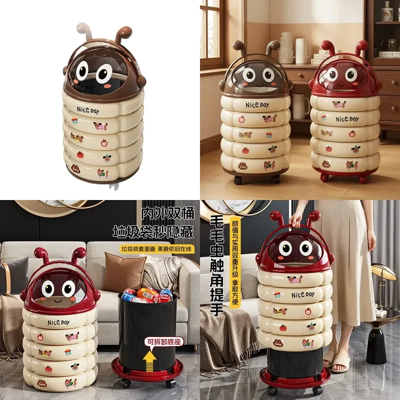 Modern Large Trash Can with Lid and Wheels for Kitchen Bathroom Living Room Home Waste Bin