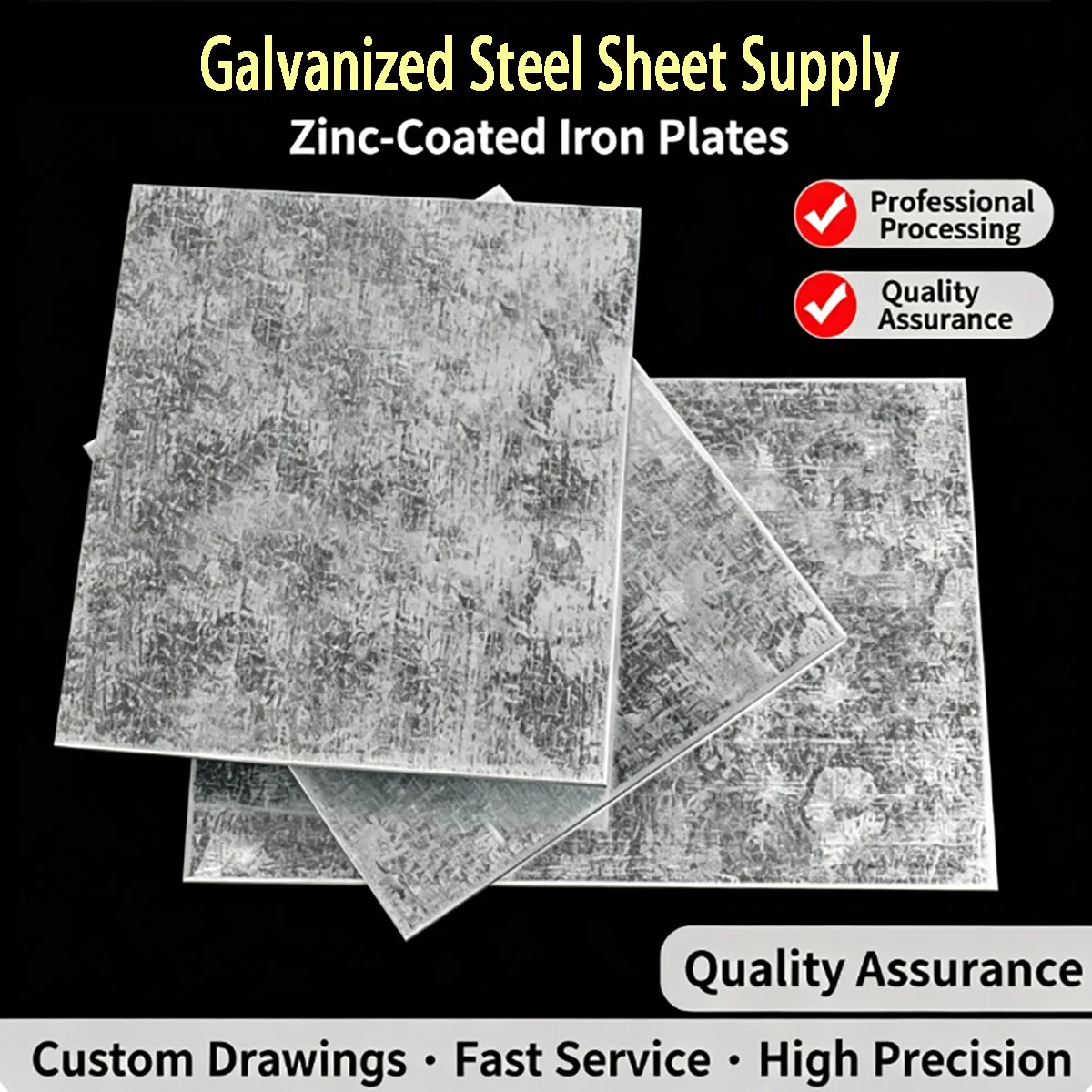 Galvanized Iron Sheet Plate, THK 1‑3mm White Iron Metal Sheet for Hardware Stamping Industrial Equipment Processing Fabrication