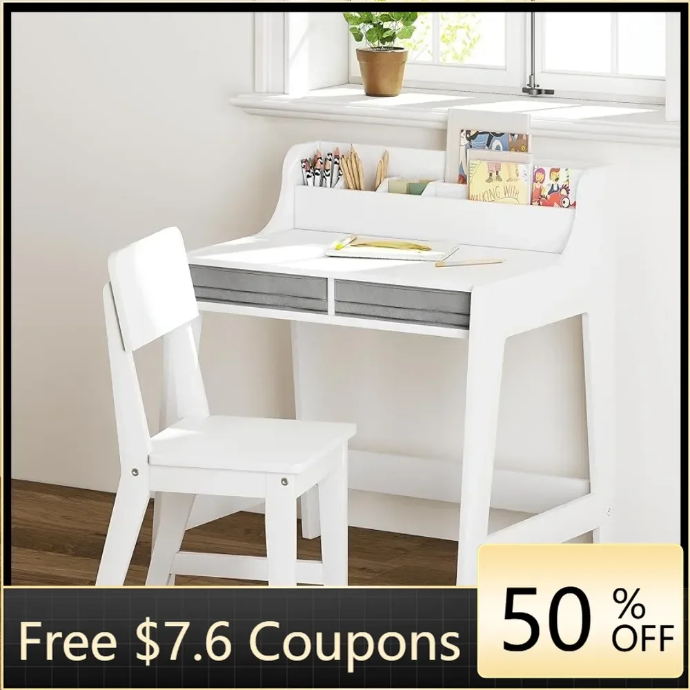 Wooden Children Study Table Kids Table and Chair Set Study Desk for Kids With Storage Bins Children's Furniture