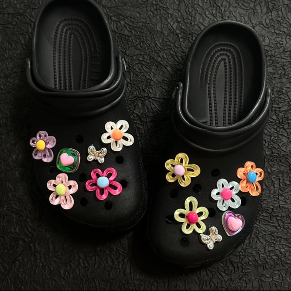 12Pcs Shoes Charms Removable Colorful Flower Shoes Accessories for Girls Summer Shoes DIY Gift