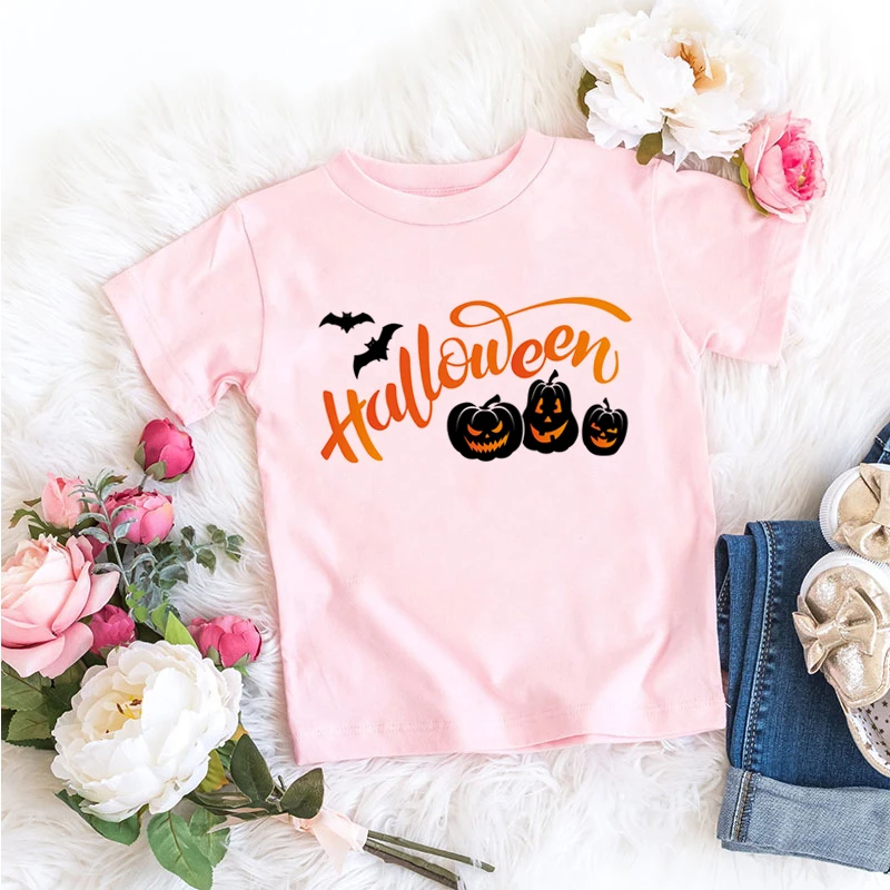 Newly Halloween T Shirt Kawaii Cat Cartoon Print White T-shirt Baby Cute Tops Tee Girls Tshirt Pumpkin Present Clothes Drop Ship