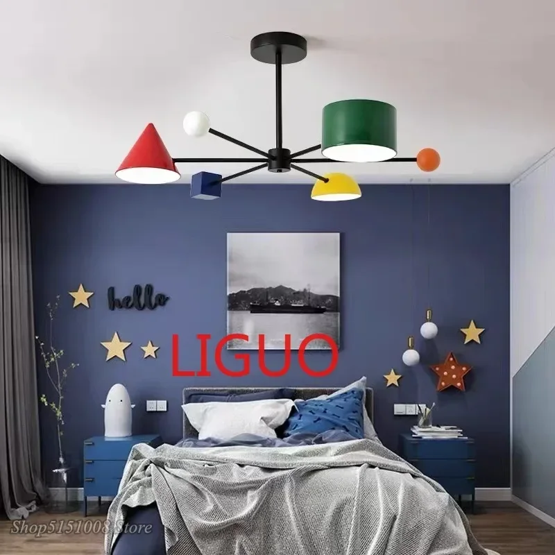 Children's Room Macaron color Chandelier Modern LED Decor Indoor Hanging Lamps Lustre Pendent Fixtures Restaurant Ceiling Light