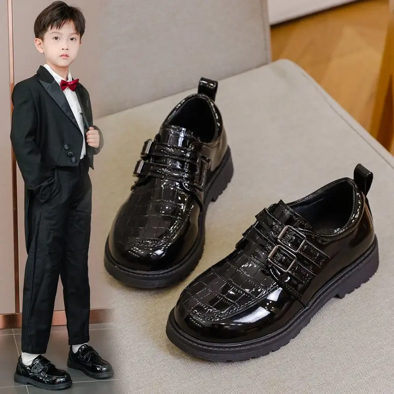 2026 Boys Leather Shoes Black British Style Soft Sole Kids School Shoes for Primary Students Campus Performance Spring Autumn