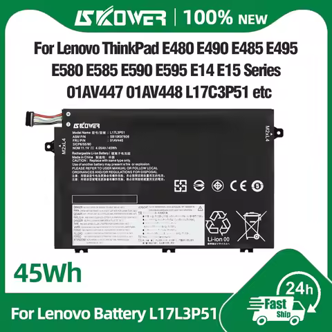 SKOWER L17L3P51 Battery for Lenovo ThinkPad E480 E485 E490 E495 E580 E585 E590 E595 E14/E15 Gen 1 R480 R490 01AV445 L17M3P52