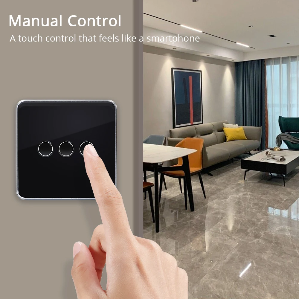 Zemismart EU Tuya Zigbee Touch Wall Light Switch 1 2 3 4 Gang with Neutral Switch Tempered Glass Black Panel Alexa Google Home