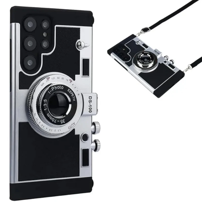 Für Samsung Galaxy S25Ultra S24 S23 S22 Note20 S26 Ultra Plus Handyhülle Emily In Paris 3D Retro Kamera-Cover mit Trageriemen