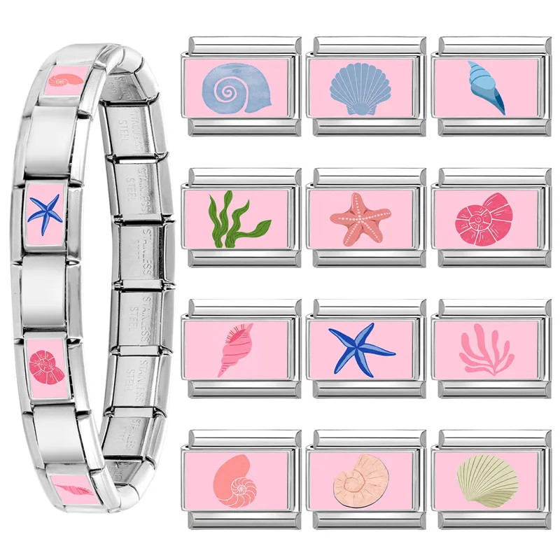 الوردي المحيط قذائف نجم البحر الإيطالية سحر ربط صالح 9 مللي متر مجوهرات من صلب لا يصدأ DIY بها بنفسك صنع النساء أساور الهدايا بالجملة #3