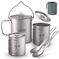Ultralight 750ml Titanium Pot Portable Titanium Water Mug Cup with Lid and Foldable Handle Outdoor Camping Cooking Picnic