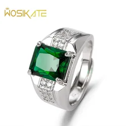 WOSIKATE Vintage Square Emerald Zirconia Gemstone Adjustable Ring For Men Silver 925 Jewellery Business Sapphire Ring Wholesale