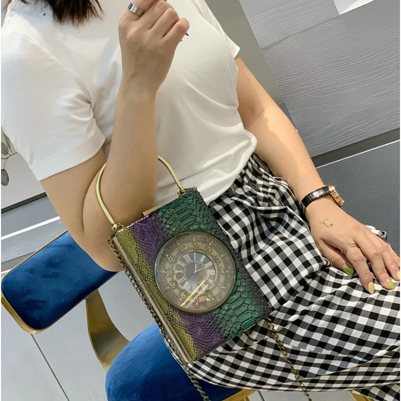 Bolso cadena hombro con reloj trabajo real para mujer Bolsos cruzados PU Bolsos monedero Ins