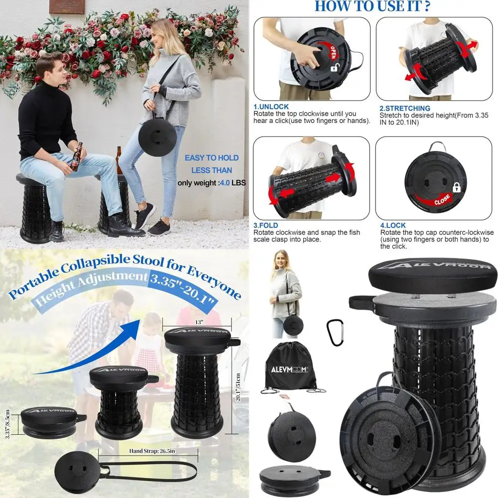 

Upgraded XXL Collapsible Stool with Thick Cushion H 20.1" D 13", 1000Lbs Max Weight, Wider & Taller Pop Up Heavy Duty Portable R