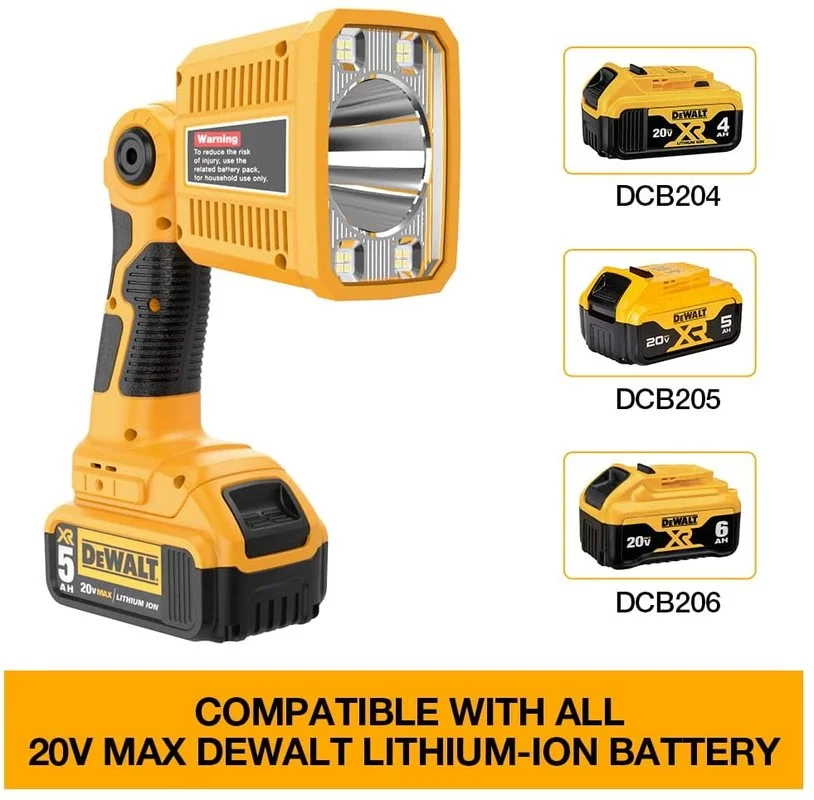 LED Work Light for Dewalt 20V MAX Lithium Batteries 18W 1250LM Handheld Flashlight Jobsite Light with 110 Degree Pivoting Head