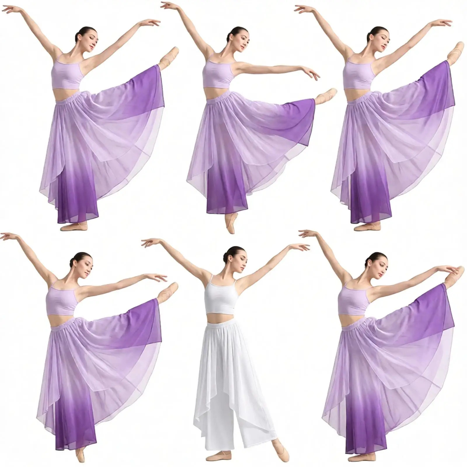 Women Classical Dance Practice Culottes Flowing 2-layer Wide-leg Trousers Modern Dance Irregular Layer Pants Practice Costumes