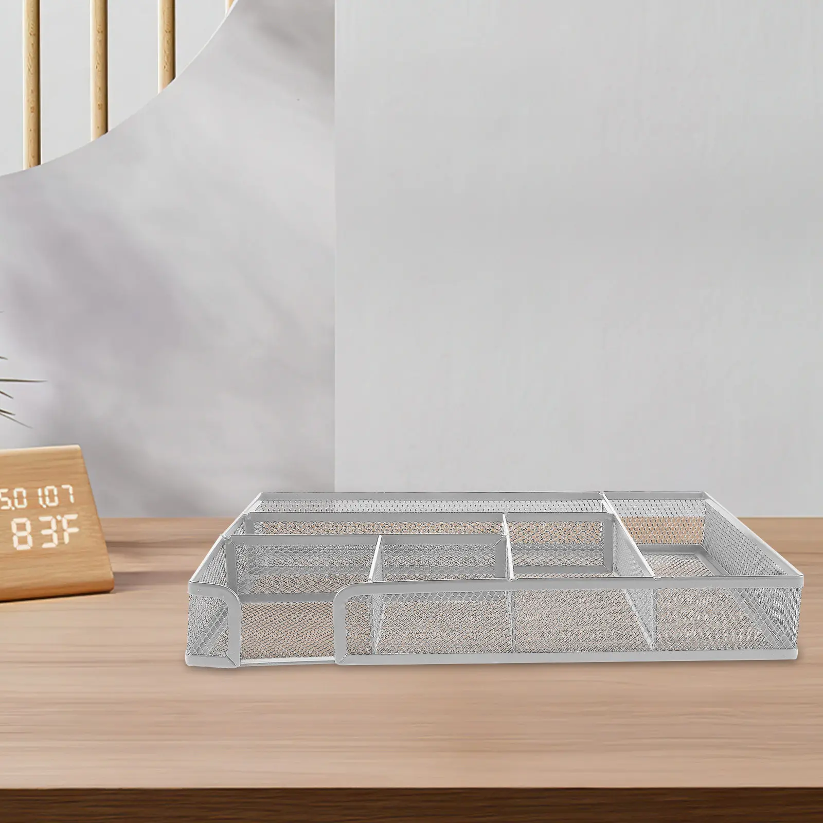 Six Compartments Metal Mesh Desktop Organizer Tray Multifunctional Storage Basket for Office Desk Kitchen Bathroom