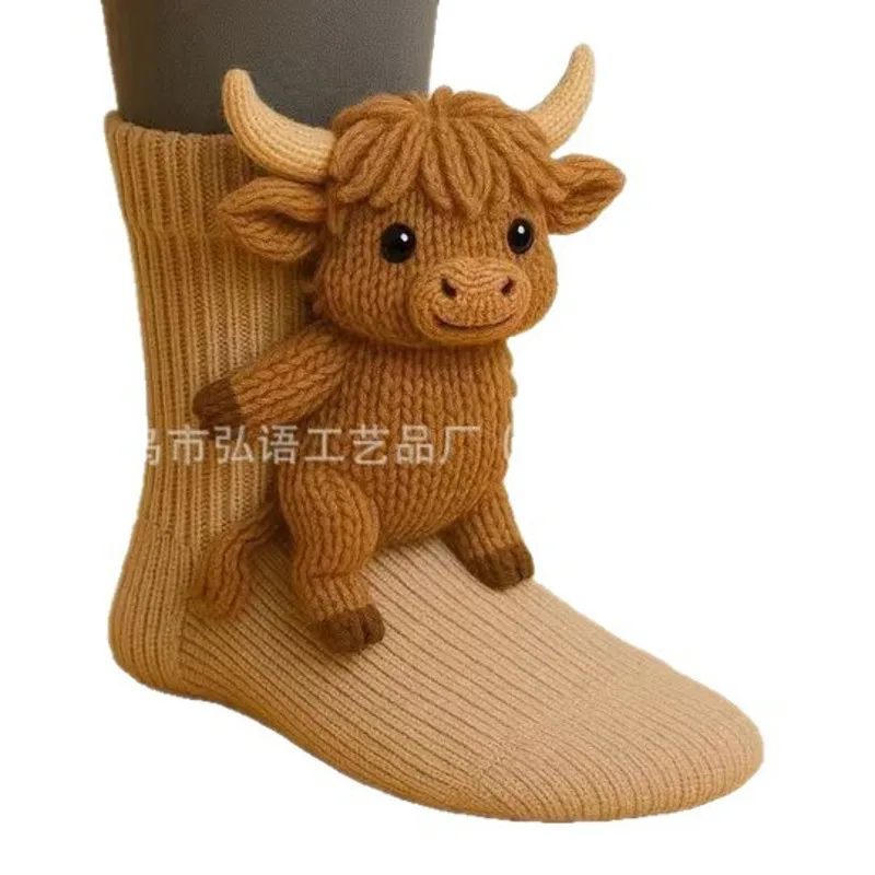Calcetines de animales de punto 3D, bonitos y acogedores, gruesos y cálidos, orejas 3D para mujeres, adolescentes, niños, hogar, regalo de vacaciones de invierno, medias de Navidad