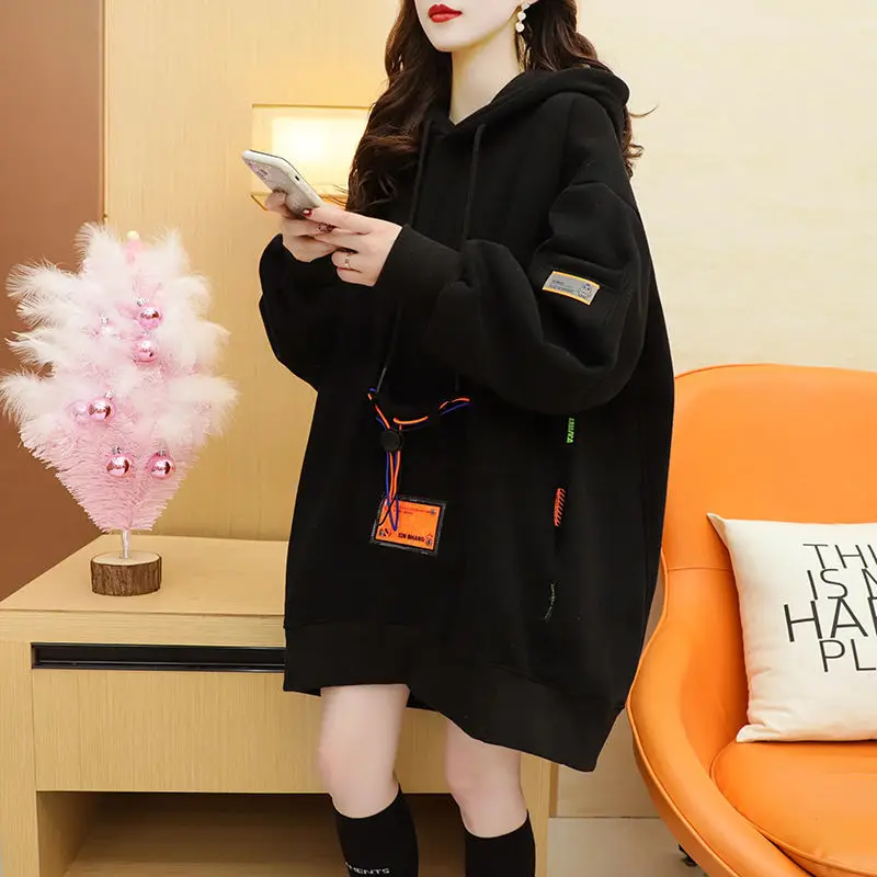 Black Autumn And Winter Female Hooded Top Y2k Style Matching Essential Vintage 90s Cold Warm Women's Hoodies Sweatshirts Thick