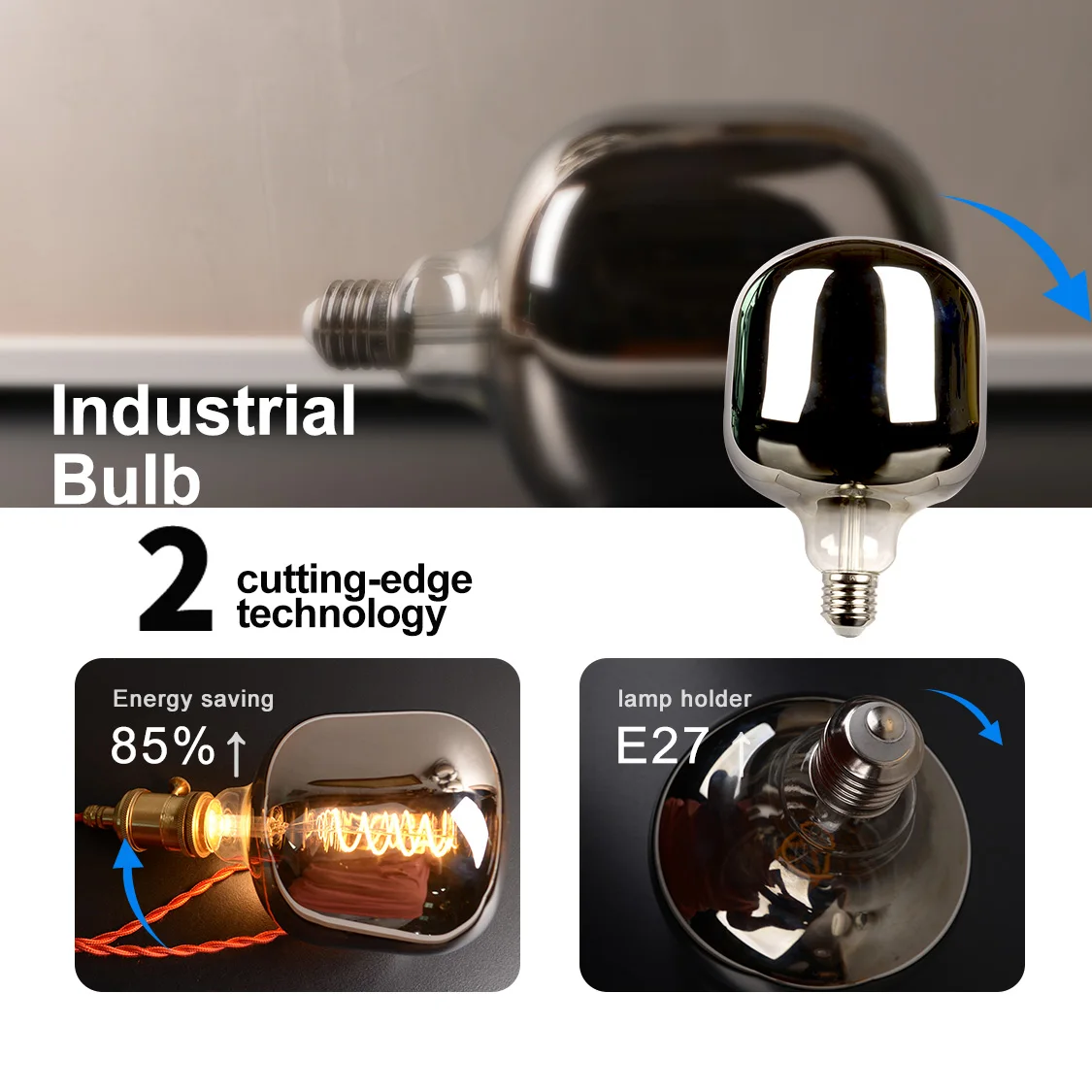 電気メッキミラーグレー 5W 220-240V LED スパイラルフィラメント電球、ヨーロッパ標準 E27 ランプホルダー、暖色光 2700K、省エネ