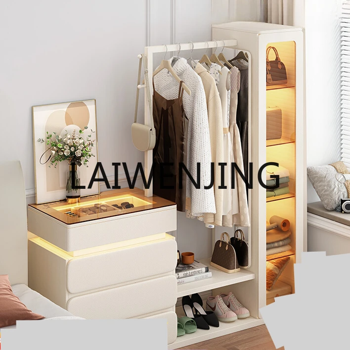 Bedroom Floor Closet Coat Rack Dressing Mirror Integrated Cream Style Multifunctional Bedside Storage Cabinet