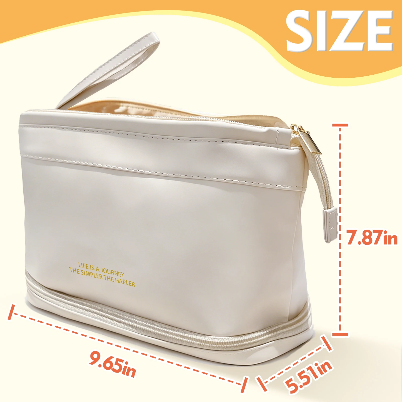 Dual Layer Large Capacity Waterproof PU Makeup Bag With Makeup Brush Compartment Portable Travel Cosmetic Toiletry Storage Handb