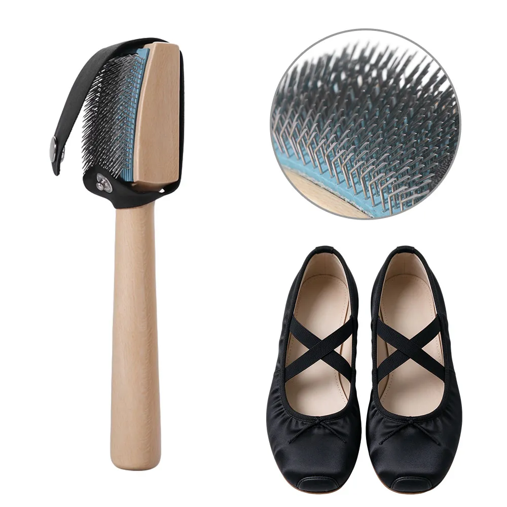 Wooden Suede Sole Wire Shoe Brush With Protector Cover Stainless Steel Brush Head Dance Shoes Cleaning Brush Durable Practical