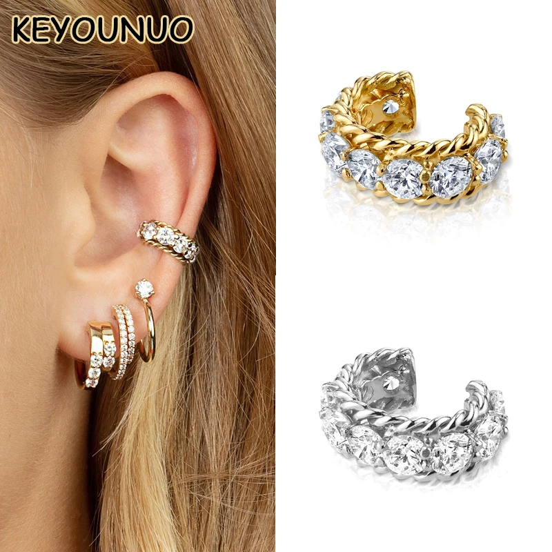 KEYOUNUO Gold Silver Filled Zircon Spiral Ear Cuffs Earrings For Women Fake Piercing CZ Clip Earring Wedding Jewelry Wholesale