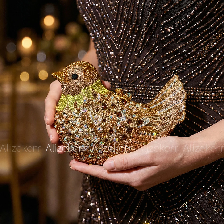 Alizekerr Pigeon Shaped Rhinestone Evening Bags Women New Gorgeous Boutique Crystal Bird Clutch Purses And Handbags High Quality