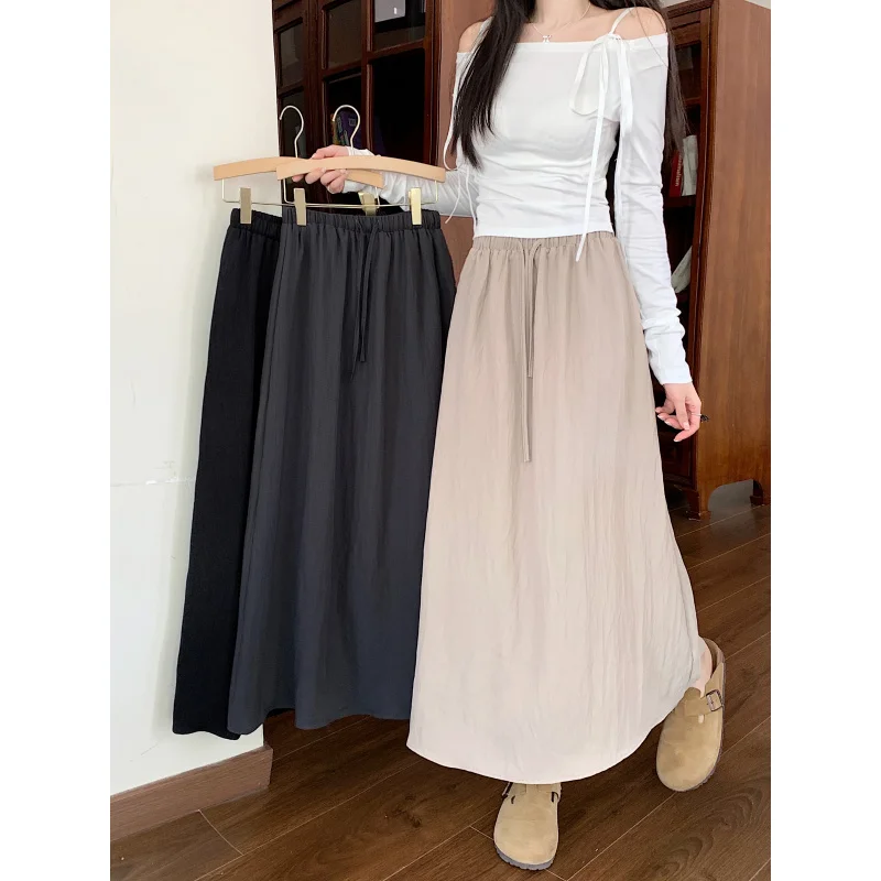 

New Vintage High Elastic Waist A-Line Pleated Mid-Length Skirt for Women