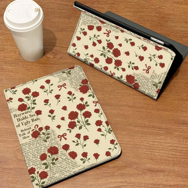 

Red Rose Pattern Paper For Samsung Galaxy Tab A7 A A9 A11 S6 A11 A8 S11 Lite Plus 10.4 10.5 Inch Tablet Case