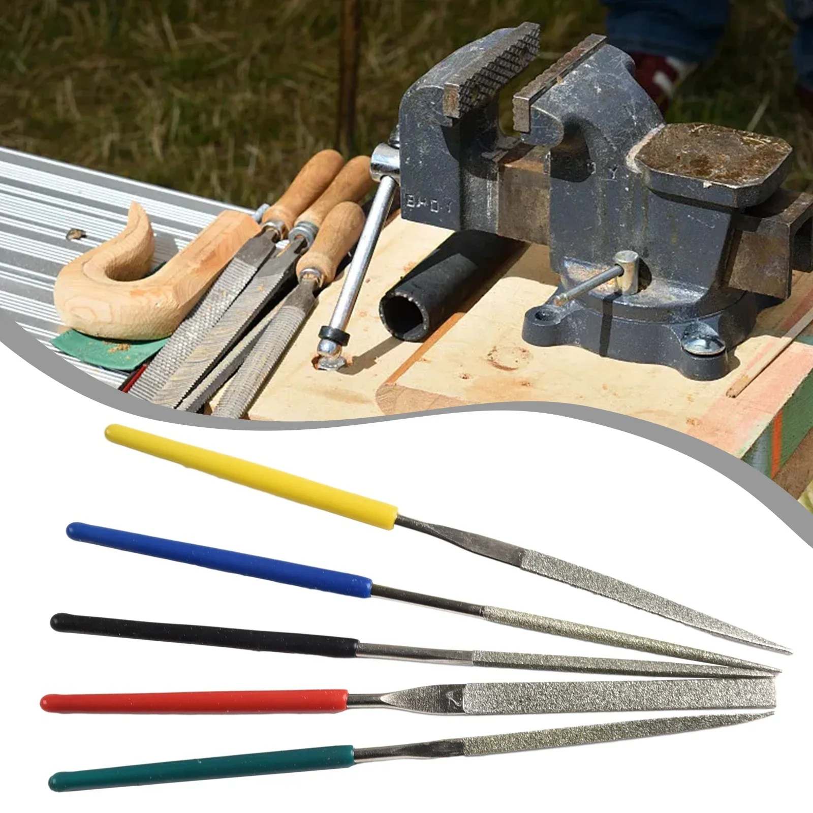 5Pcs Small Diamond Needle Files Triangle Square Round Flat Semicircle Polishing Grinding Jewel Model Tile Stone Metal Hand Tools