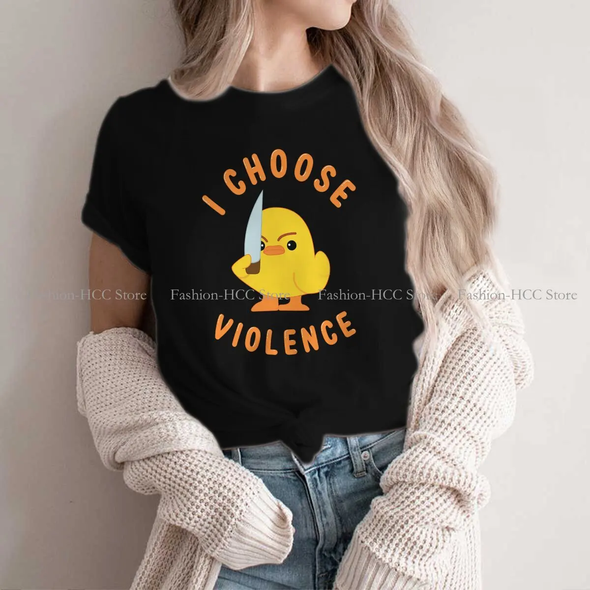 I Choose Violence Funny Duck Polyester TShirts Classic Print Women's T Shirt Hipster Tops