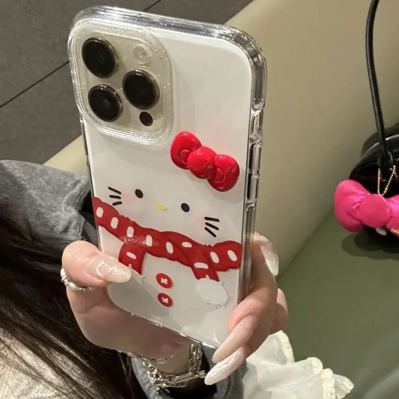 Kawaii Hello Kitty 16 15Promax Phone Case Iphone 14Plus 13 Stereoscopic Bow 12/11 Cartoon Xsmax Xr All Inclusive Protect Case