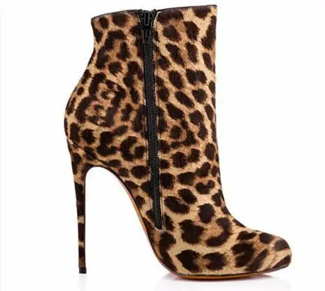 Sexy Leopard Round Toe Zipper Side Stiletto Ankle Boots Women Autumn High Heel Stage Short Booties Shoes Drop Shipping